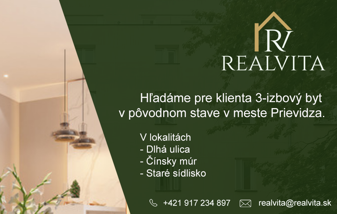 Hľadáme pre klienta 3-izbový byt v pôvodnom stave v Prievidzi